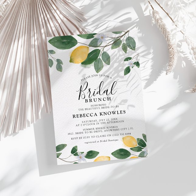 Botaniskt vattenfärgat Lemon & GreeneryBridal Brun Inbjudningar (Skapare uppladdad)