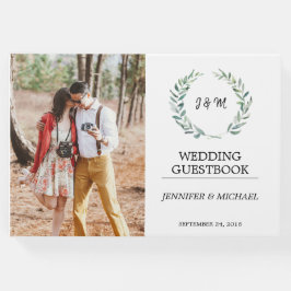 Botaniskt vattenfärgat löv monogram foto bröllop gästböcker