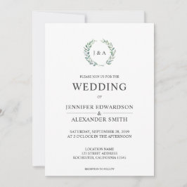 Botaniskt vattenfärgat löv monogram foto Bröllop Inbjudningar