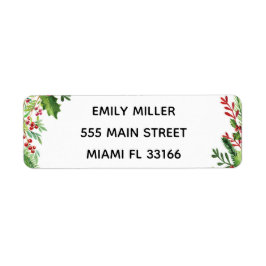 Botaniskt vattenfärgsadressetikett Grönt Röd Returadress Etikett