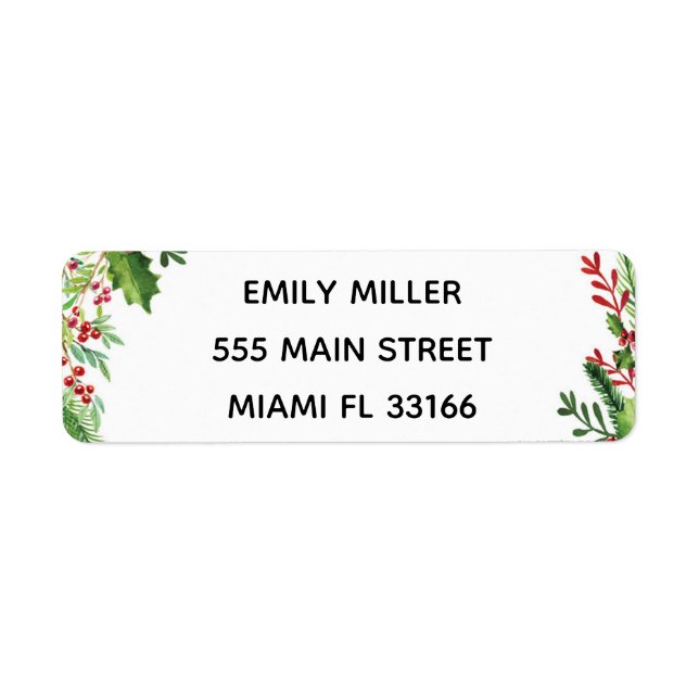 Botaniskt vattenfärgsadressetikett Grönt Röd Returadress Etikett (Framsidan)