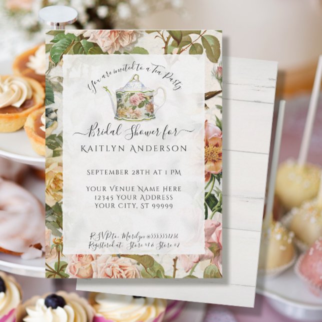 Botaniskt vattenfärgsfärgat Rosa Blommigt Tea Part (Skapare uppladdad)