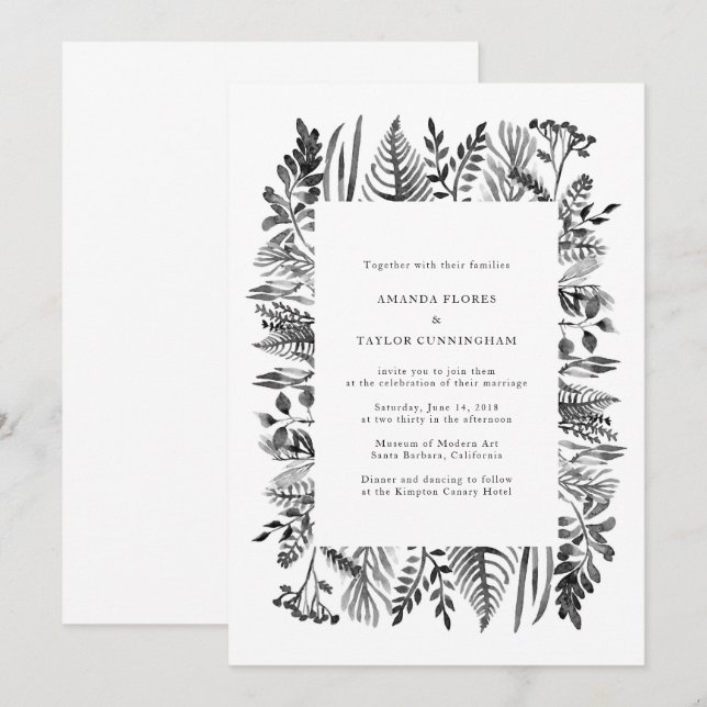 Botaniskt vattenfärgsinbjudan inbjudningar (Fram/baksida)