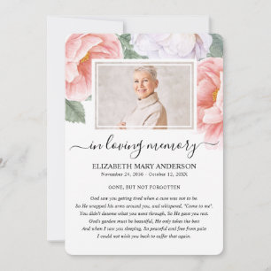 Botaniskt vattenfärgskort - Dikt för Funeral Sympa Tack Kort