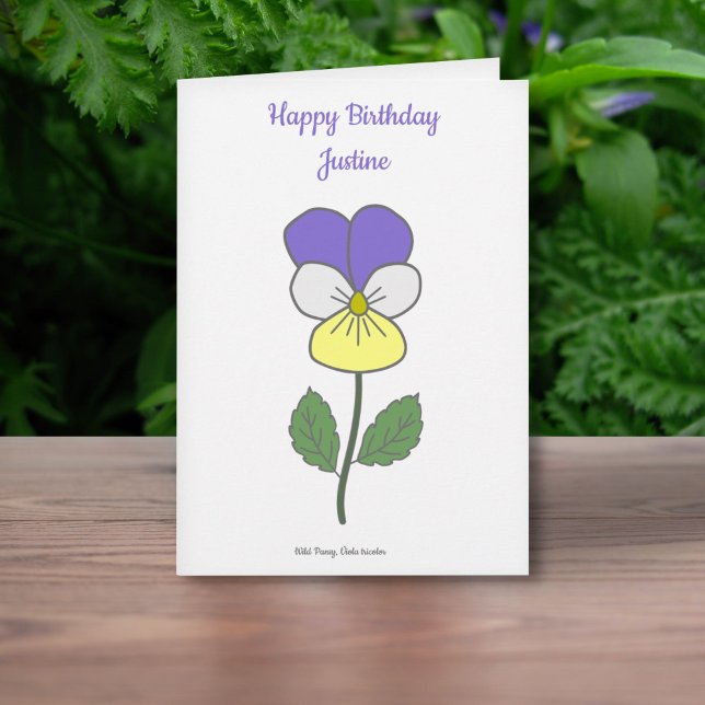 Botaniskt Vild Pansy Pastel Flower Birthday Card Kort (Botanical Wild Pansy Birthday Card )