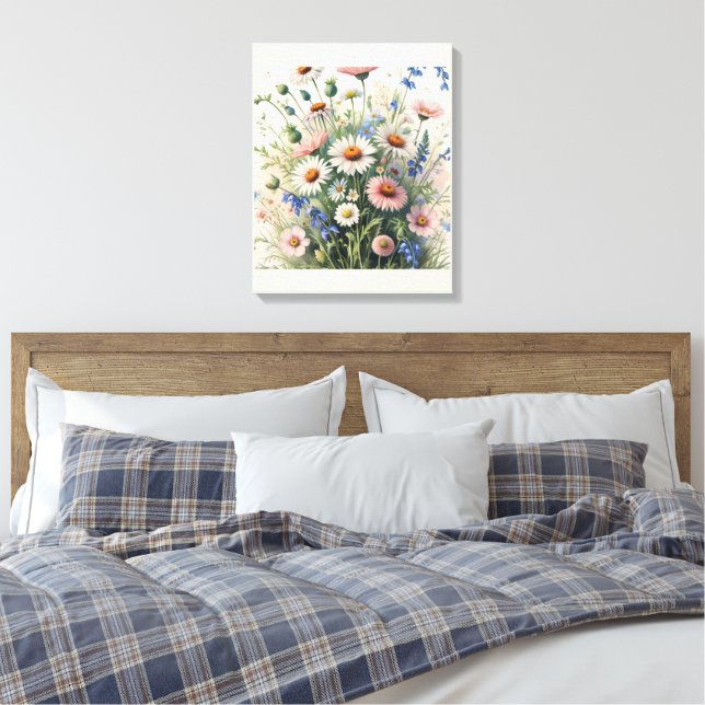 Botaniskt vildblomma akvarellaffisch – Motivatio Canvastryck (Insitu (sovrum))