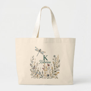 Botaniskt Vildblomma Trollslända Monogram Canvas T Jumbo Tygkasse
