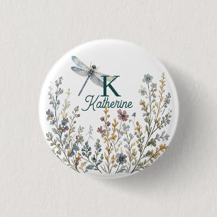 Botaniskt Vildblomma Trollslända Monogram Canvas T Knapp