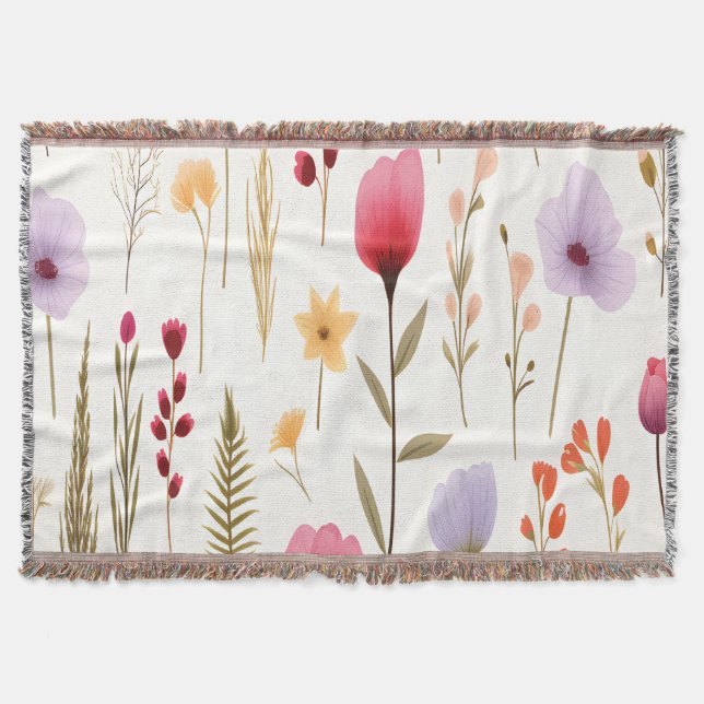 Botaniskt vildblommäster Mönster Filt (Framsidan)