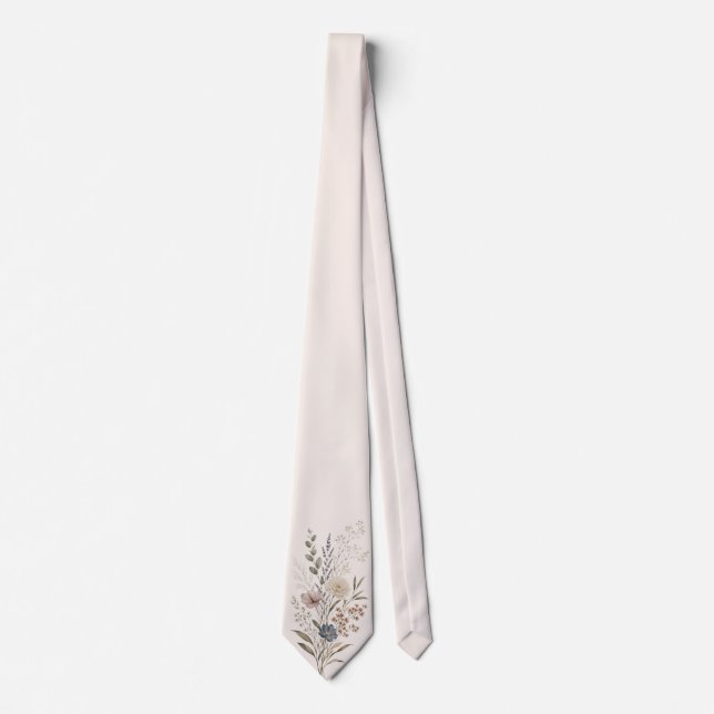 Botaniskt vildblommotiv med broderi, elfenben  slips (Framsida)