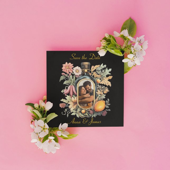 botaniskt vin flaska, spara datumet julkort (Skapare uppladdad)