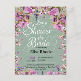 Botaniskt violett blommigt ram-Möhippa Inbjudan Vykort