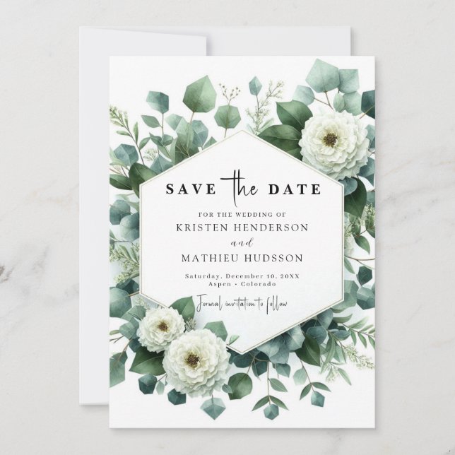 Botaniskt vismiskt Eucalyptus Digital Bröllop Spara Datumet (Framsida)