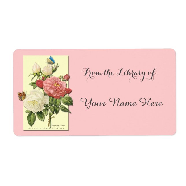 Botaniskt vit Röd ros Bibliotek i bokplåt Fraktsedel (Framsidan)