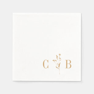 Botaniskt Vitt Guld Monogram Initial Bröllop Pappersservett