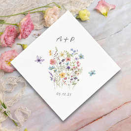 Botaniskt Watercolor Wildblommor Monogram Bröllop Pappersservett