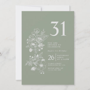 Botaniskt Wildblomsage Sage Grönt 31a Birthday Inbjudningar