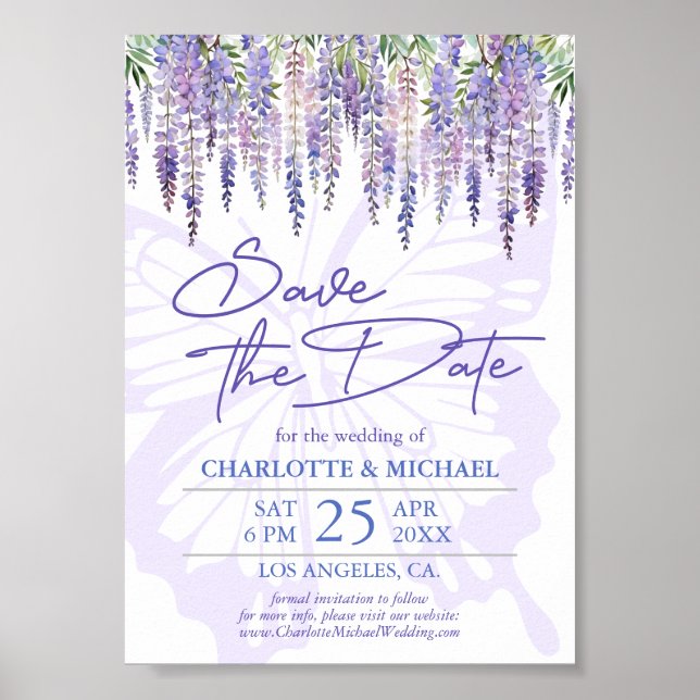 Botaniskt Wisteria Garden Wedding Datumdatum Poster (Framsidan)