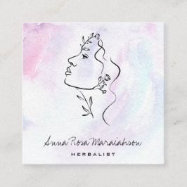 *~* Botaniskt Woman Line Art Goddess Greenery QR Fyrkantigt Visitkort