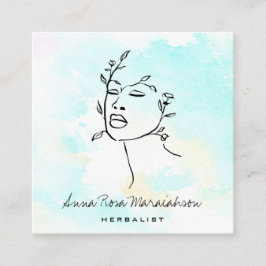 *~* Botaniskt Woman Line Art Goddess QR Greenery  Fyrkantigt Visitkort