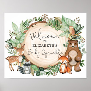 Botaniskt Woodland Animals Baby Sprinkle Välkommen Poster