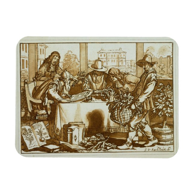 Botanister som undersöker växter (litho) magnet (Horisontell)