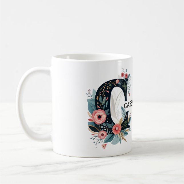 Botanistisk Blommigt Monogram Brev C Anpassningsba Kaffemugg (Vänster)