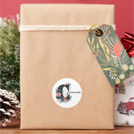 Botanistisk Blommigt Monogram Brev C Anpassningsba Runt Klistermärke