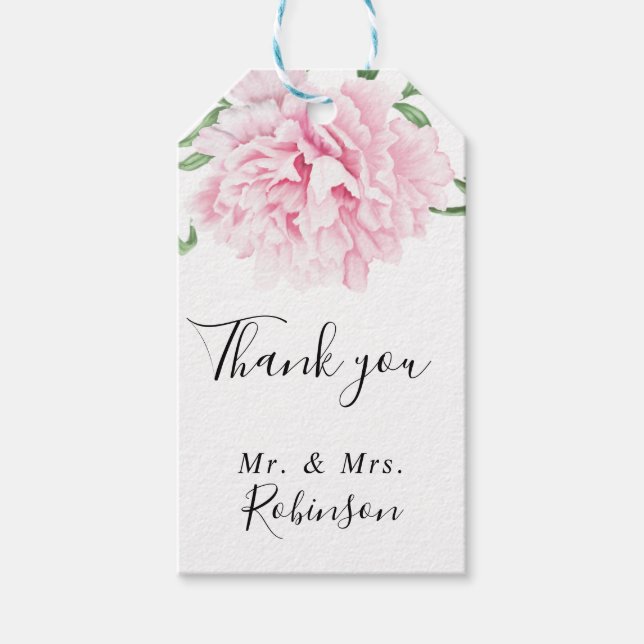 Botanistisk Blommigt Rosa Peony Elegant bröllop Presentetikett (Framsidan)