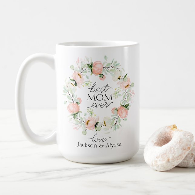 Botanistisk Rosa Blommigt Bästa Mamma någonsin Mor Kaffemugg (Med munk)
