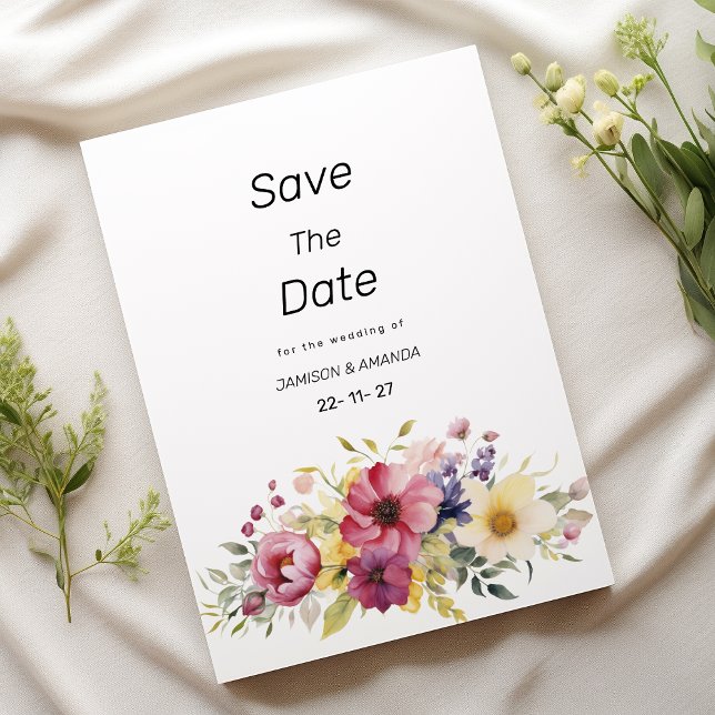 Botanistisk sommarfärgad blommigt Spara datum Inbjudningar (Botanical summer colorful floral Save The Date)