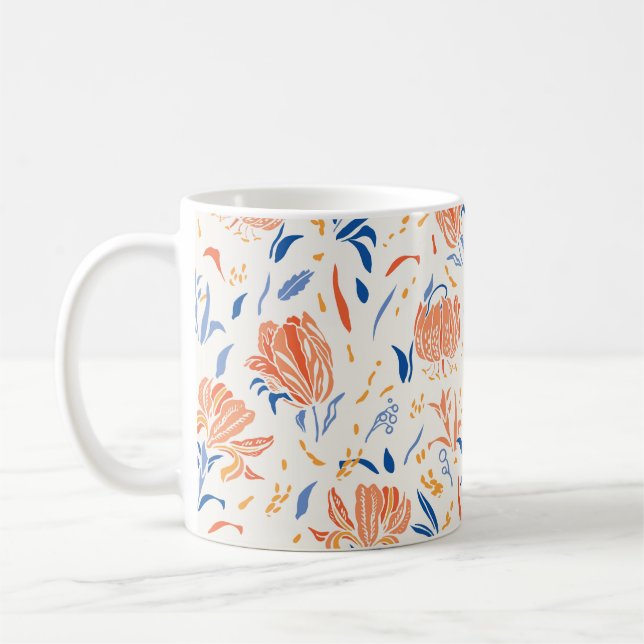 Botany linocut baroque: blommigt Sömlös bakgrund Kaffemugg (Vänster)