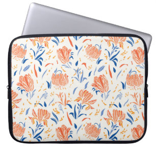 Botany linocut baroque: blommigt Sömlös bakgrund Laptop Fodral