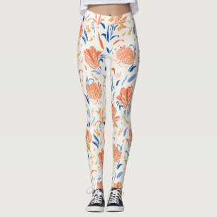 Botany linocut baroque: blommigt Sömlös bakgrund Leggings
