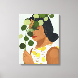 Botany Porträtt - Woman with Greenery Canvastryck