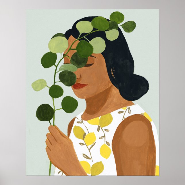Botany Porträtt - Woman with Greenery Poster (Framsidan)