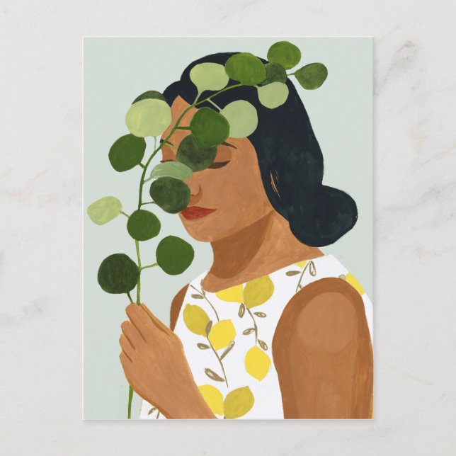 Botany Porträtt - Woman with Greenery Vykort (Framsida)