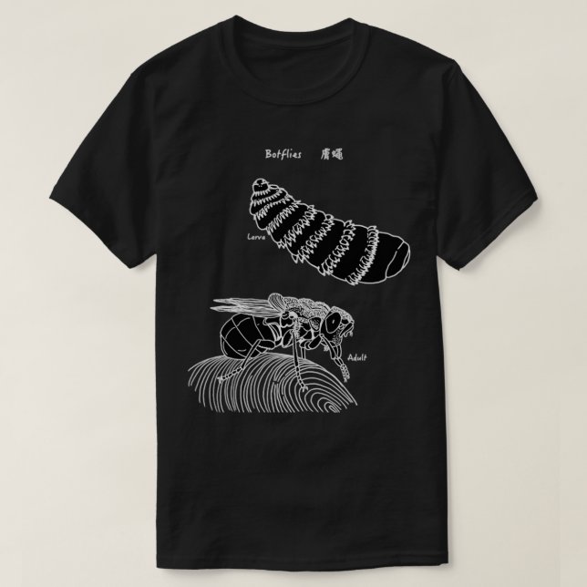 Botflularva och vuxen svart t shirt (Design framsida)