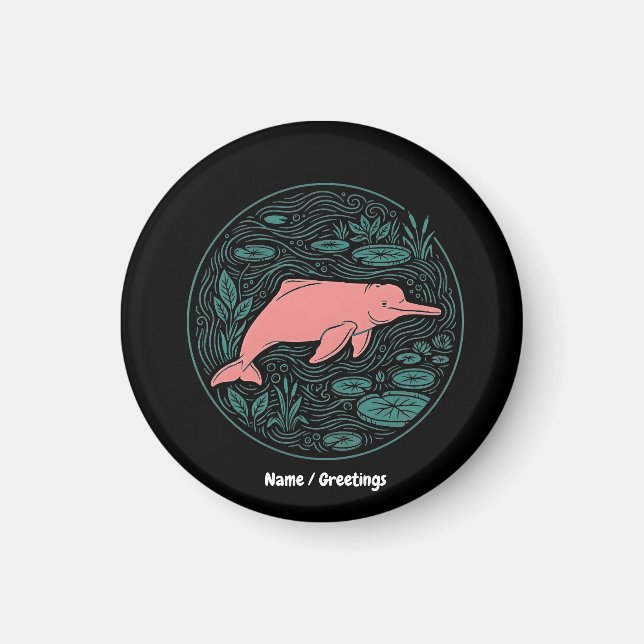 Boto Rosa Floddelfin Vilda Djur Konst Matta Lax Magnet (Framsidan)