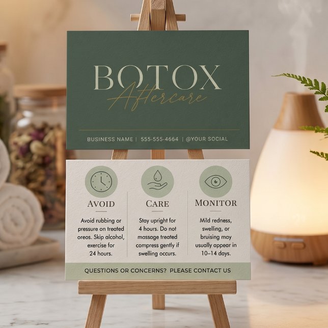 Botox Gröna Minimala Eftervårdsinstruktioner Visitkort (Skapare uppladdad)