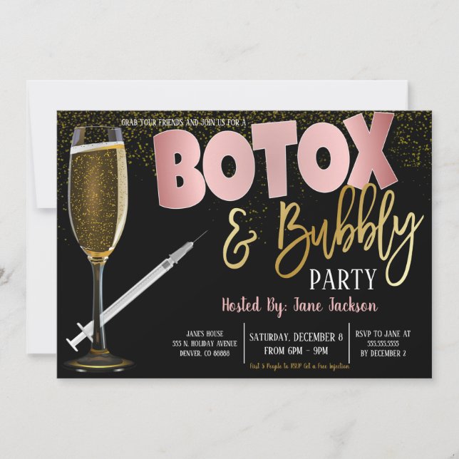 Botox- och Bubly Party-inbjudan Inbjudningar (Framsida)