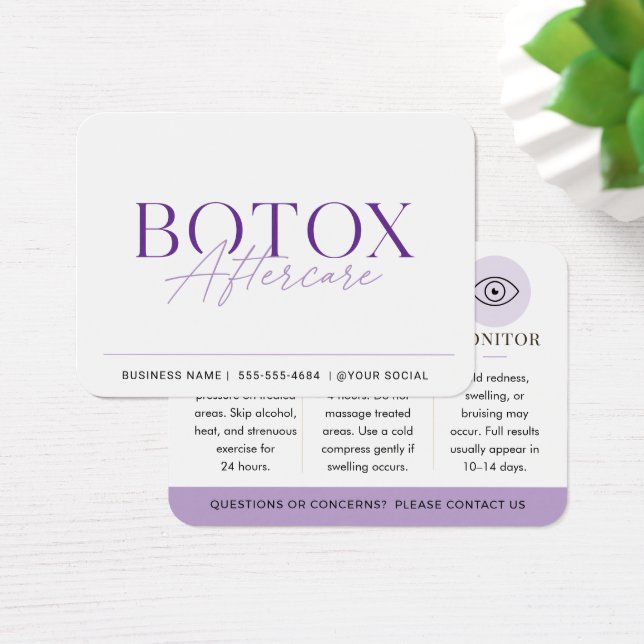 Botox Purple Minimal Eftervårdsguide Visitkort (Skivbord)