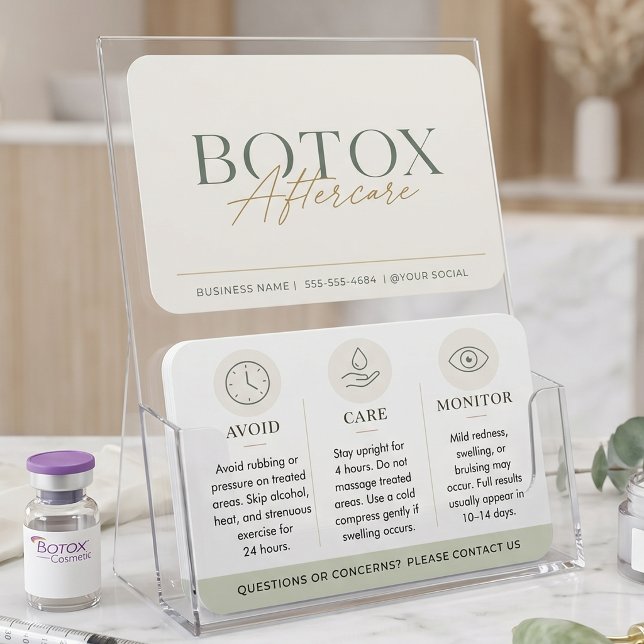 Botox Sage Green Minimala Eftervårdsinstruktioner Visitkort (Skapare uppladdad)