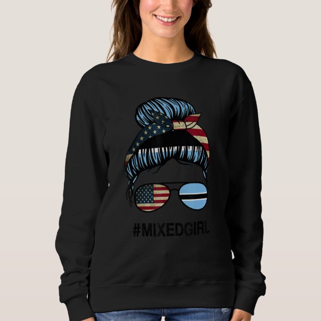 Botswana American Flag   USA Botswanan Messy Bun T Shirt (Framsida)