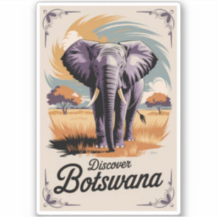 Botswana Elephant Illustration Travel Art Vintage Klistermärken