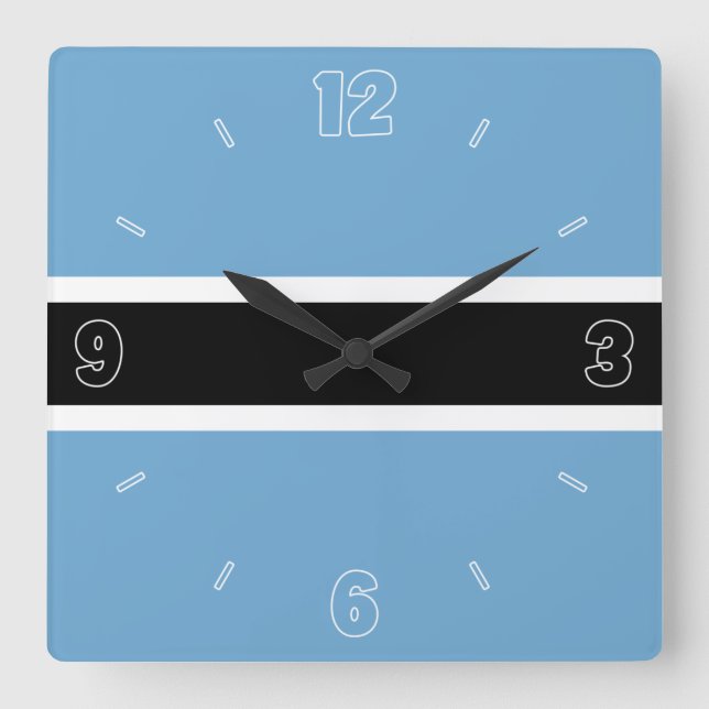 Botswana Flagga Blue Black White Numbers Patriotic Fyrkantig Klocka (Framsida)