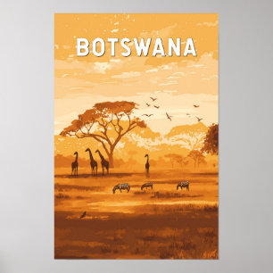 Botswana Illustration Resa Konst Vintage Poster