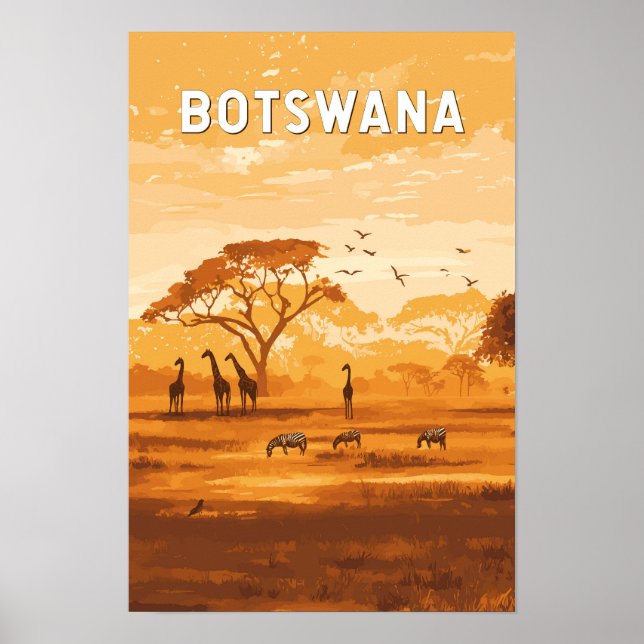 Botswana Illustration Resa Konst Vintage Poster (Framsidan)