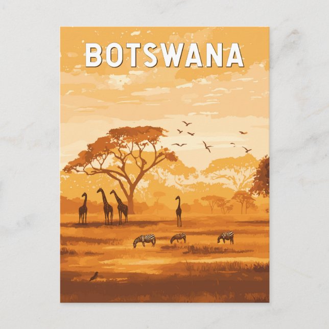 Botswana Illustration Resa Konst Vintage Vykort (Framsida)