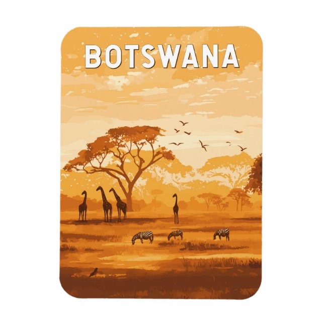 Botswana Illustration Travel Art Vintage Magnet (Vertikal)